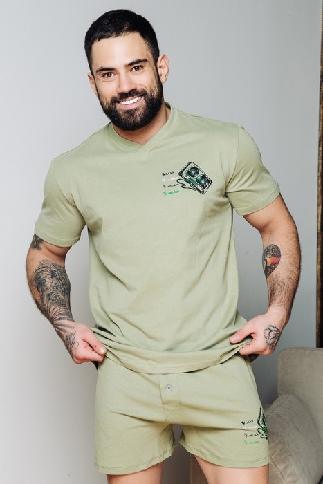 Мужская футболка Lans "Кассета" с V образным вырезом, размер M, olive