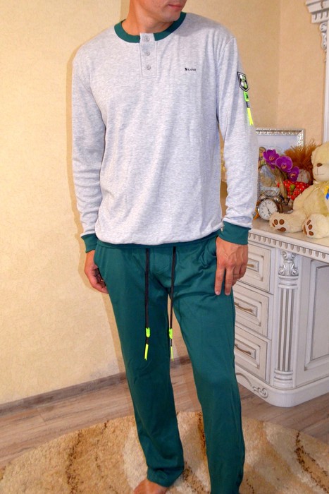 Піжама чоловіча Lans з довгим рукавом і брюками, розмір M, melange-green