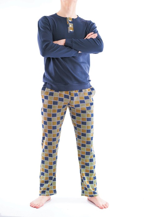 Пижама мужская Lans с длинным рукавом и брюками, размер M, blue темный