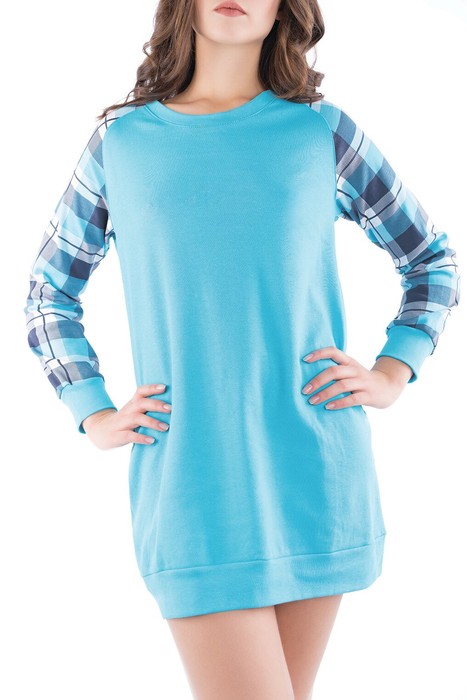 Ночнушка женская Lans с длинным рукавом из 100% хлопка, размер S, голубой