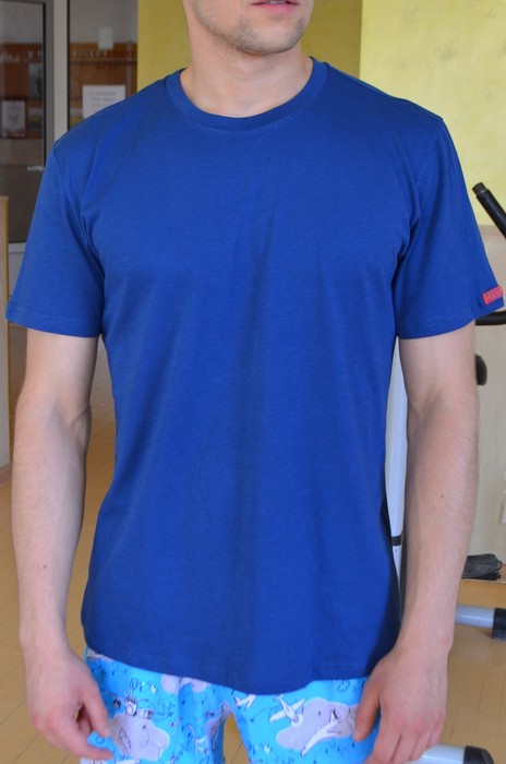 Летняя прохладная футболка Lans с круглым воротом, размер M, blue